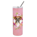 Caroline'S Treasures Boxer Pink Flowers Double Walled Stainless Steel 20 Oz Skinny Travel-Insulated-Tumblers, Multicolor