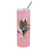 Caroline'S Treasures Bouvier Des Flandres Pink Flowers Double Walled Stainless Steel 20 Oz Skinny Travel-Insulated-Tumblers, M