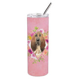 Caroline'S Treasures Bloodhound Pink Flowers Double Walled Stainless Steel 20 Oz Skinny Travel-Insulated-Tumblers, Multicolor,
