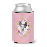 Caroline'S Treasures Black And White Frenchie Pink Flowers Can Or Bottle Hugger Cold-Beverage-Koozies, 12 Oz, Multicolor
