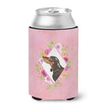 Caroline'S Treasures Black And Tan Dachshund Pink Flowers Can Or Bottle Hugger Cold-Beverage-Koozies, 12 Oz, Multicolor