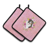 Caroline'S Treasures Ck4264Pthd Bernese Mountain Dog Pink Flowers Pair Of Pot Holders Potholders, Multicolor
