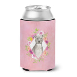Caroline'S Treasures Ck4269Cc Blue Pit Bull Terrier Pink Flowers Can Or Bottle Hugger Cold-Beverage-Koozies, 12 Oz, Multicolor