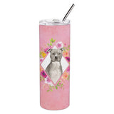 Caroline'S Treasures Blue Pit Bull Terrier Pink Flowers Double Walled Stainless Steel 20 Oz Skinny Travel-Insulated-Tumblers,