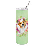 Caroline'S Treasures Basenji Green Flowers Double Walled Stainless Steel 20 Oz Skinny Travel-Insulated-Tumblers, Multicolor