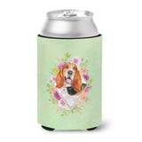 Caroline'S Treasures Ck4276Cc Basset Hound Green Flowers Can Or Bottle Hugger Cold-Beverage-Koozies, 12 Oz, Multicolor