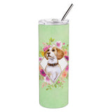 Caroline'S Treasures Beagle Green Flowers Double Walled Stainless Steel 20 Oz Skinny Travel-Insulated-Tumblers, Multicolor