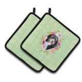 Caroline'S Treasures Ck4278Pthd Bernese Mountain Dog Green Flowers Pair Of Pot Holders Potholders, Multicolor