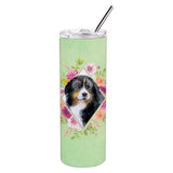 Caroline'S Treasures Bernese Mountain Dog Green Flowers Double Walled Stainless Steel 20 Oz Skinny Travel-Insulated-Tumblers,