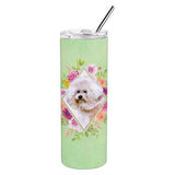 Caroline'S Treasures Bichon Fris #1 Green Flowers Double Walled Stainless Steel 20 Oz Skinny Travel-Insulated-Tumblers, Multic