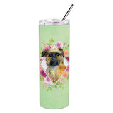 Caroline'S Treasures Brussels Griffon Green Flowers Double Walled Stainless Steel 20 Oz Skinny Travel-Insulated-Tumblers, Mult