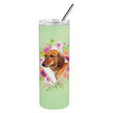 Caroline'S Treasures Dachshund Red #1 Green Flowers Double Walled Stainless Steel 20 Oz Skinny Travel-Insulated-Tumblers, Mult