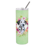 Caroline'S Treasures Dalmatian Puppy Green Flowers Double Walled Stainless Steel 20 Oz Skinny Travel-Insulated-Tumblers, Multi