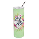 Caroline'S Treasures Dalmatian Green Flowers Double Walled Stainless Steel 20 Oz Skinny Travel-Insulated-Tumblers, Multicolor,