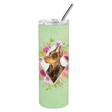 Caroline'S Treasures Doberman Pinscher Green Flowers Double Walled Stainless Steel 20 Oz Skinny Travel-Insulated-Tumblers, Mul