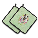 Caroline'S Treasures Ck4299Pthd Eastern German Shepherd Green Flowers Pair Of Pot Holders Potholders, Multicolor