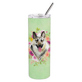 Caroline'S Treasures Eastern German Shepherd Green Flowers Stainless Steel 20 Oz Skinny Travel-Insulated-Tumblers, Multicolor,