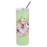 Caroline'S Treasures English Bulldog Green Flowers Double Walled Stainless Steel 20 Oz Skinny Travel-Insulated-Tumblers, Multi