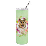 Caroline'S Treasures German Shepherd #1 Green Flowers Double Walled Stainless Steel 20 Oz Skinny Travel-Insulated-Tumblers, Mu