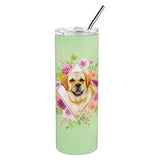 Caroline'S Treasures Golden Retriever Green Flowers Double Walled Stainless Steel 20 Oz Skinny Travel-Insulated-Tumblers, Mult