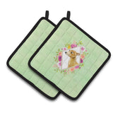 Caroline'S Treasures Ck4314Pthd Italian Greyhound Green Flowers Pair Of Pot Holders Potholders, Multicolor
