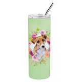 Caroline'S Treasures Jack Russell Terrier #1 Green Flowers Stainless Steel 20 Oz Skinny Travel-Insulated-Tumblers, Multicolor,