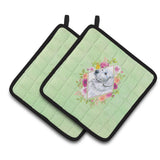 Caroline'S Treasures Ck4320Pthd Pyrenees Green Flowers Pair Of Pot Holders Potholders, Multicolor