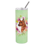 Caroline'S Treasures Miniature Pinscher Green Flowers Double Walled Stainless Steel 20 Oz Skinny Travel-Insulated-Tumblers, Mu