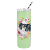 Caroline'S Treasures Papillon Green Flowers Double Walled Stainless Steel 20 Oz Skinny Travel-Insulated-Tumblers, Multicolor