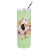 Caroline'S Treasures Pekingese Green Flowers Double Walled Stainless Steel 20 Oz Skinny Travel-Insulated-Tumblers, Multicolor,