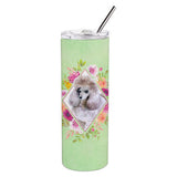 Caroline'S Treasures Standard Grey Poodle Green Flowers Double Walled Stainless Steel 20 Oz Skinny Travel-Insulated-Tumblers,