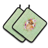 Caroline'S Treasures Ck4335Pthd Rhodesian Ridgeback Green Flowers Pair Of Pot Holders Potholders, Multicolor