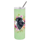 Caroline'S Treasures Giant Schnauzer Green Flowers Double Walled Stainless Steel 20 Oz Skinny Travel-Insulated-Tumblers, Multi