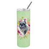 Caroline'S Treasures Schnauzer Green Flowers Double Walled Stainless Steel 20 Oz Skinny Travel-Insulated-Tumblers, Multicolor,