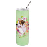 Caroline'S Treasures Saint Bernard #1 Green Flowers Double Walled Stainless Steel 20 Oz Skinny Travel-Insulated-Tumblers, Mult