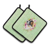 Caroline'S Treasures Ck4347Pthd Saint Bernard #2 Green Flowers Pair Of Pot Holders Potholders, Multicolor