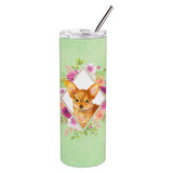 Caroline'S Treasures Toy Terrier Green Flowers Double Walled Stainless Steel 20 Oz Skinny Travel-Insulated-Tumblers, Multicolo