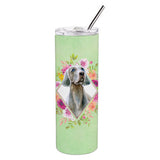 Caroline'S Treasures Weimaraner Green Flowers Double Walled Stainless Steel 20 Oz Skinny Travel-Insulated-Tumblers, Multicolor