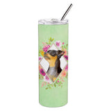 Caroline'S Treasures Black Min Pin Green Flowers Stainless Steel 20 Oz Skinny Travel-Insulated-Tumblers, Multicolor