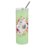 Caroline'S Treasures White Standard Poodle Green Flowers Stainless Steel 20 Oz Skinny Travel-Insulated-Tumblers, Multicolor