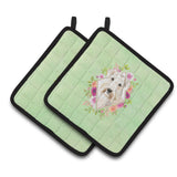 Caroline'S Treasures Ck4362Pthd Wheaten Terrier Green Flowers Pair Of Pot Holders Potholders, Multicolor