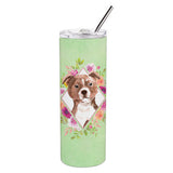 Caroline'S Treasures Staffie Bull Terrier Green Flowers Double Walled Stainless Steel 20 Oz Skinny Travel-Insulated-Tumblers,
