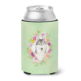 Caroline'S Treasures Ck4370Cc Siberian Husky Green Flowers Can Or Bottle Hugger Cold-Beverage-Koozies, 12 Oz, Multicolor