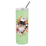 Caroline'S Treasures Longhaired Chihuahua Green Flowers Double Walled Stainless Steel 20 Oz Skinny Travel-Insulated-Tumblers,