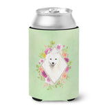 Caroline'S Treasures Ck4389Cc Japanese Spitz Green Flowers Can Or Bottle Hugger Cold-Beverage-Koozies, 12 Oz, Multicolor