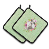 Caroline'S Treasures Ck4390Pthd Italian Greyhound Green Flowers Pair Of Pot Holders Potholders, Multicolor