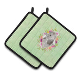 Caroline'S Treasures Ck4393Pthd Grey Standard Poodle Green Flowers Pair Of Pot Holders Potholders, Multicolor