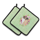 Caroline'S Treasures Ck4394Pthd Fawn Dane Green Flowers Pair Of Pot Holders Potholders, Multicolor