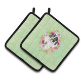 Caroline'S Treasures Ck4399Pthd English Pointer Green Flowers Pair Of Pot Holders Potholders, Multicolor