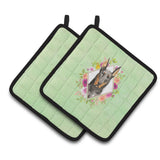 Caroline'S Treasures Ck4401Pthd Doberman Pinsher Green Flowers Pair Of Pot Holders Potholders, Multicolor